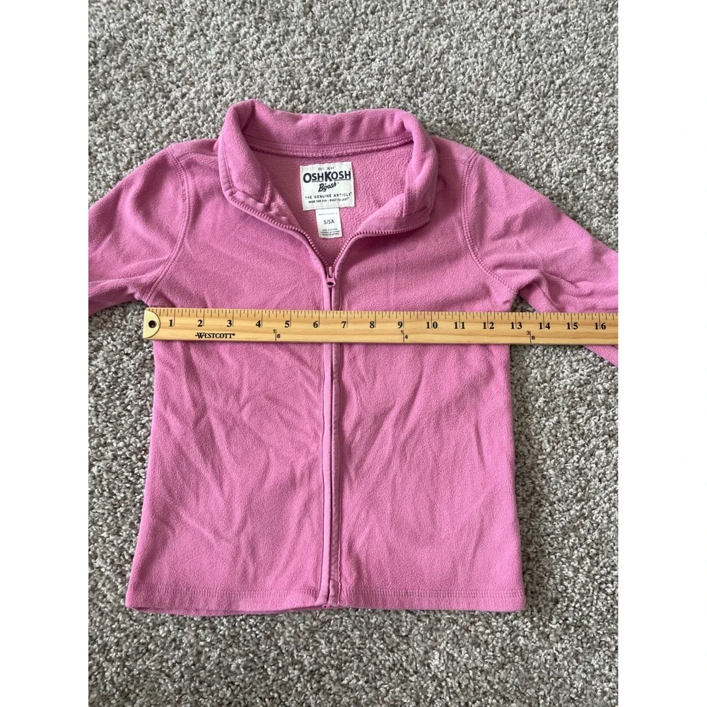 OshKosh B'gosh Fleece Jacket Kids 5/5A‎ Pink Excellent Full Zip Heart Detail